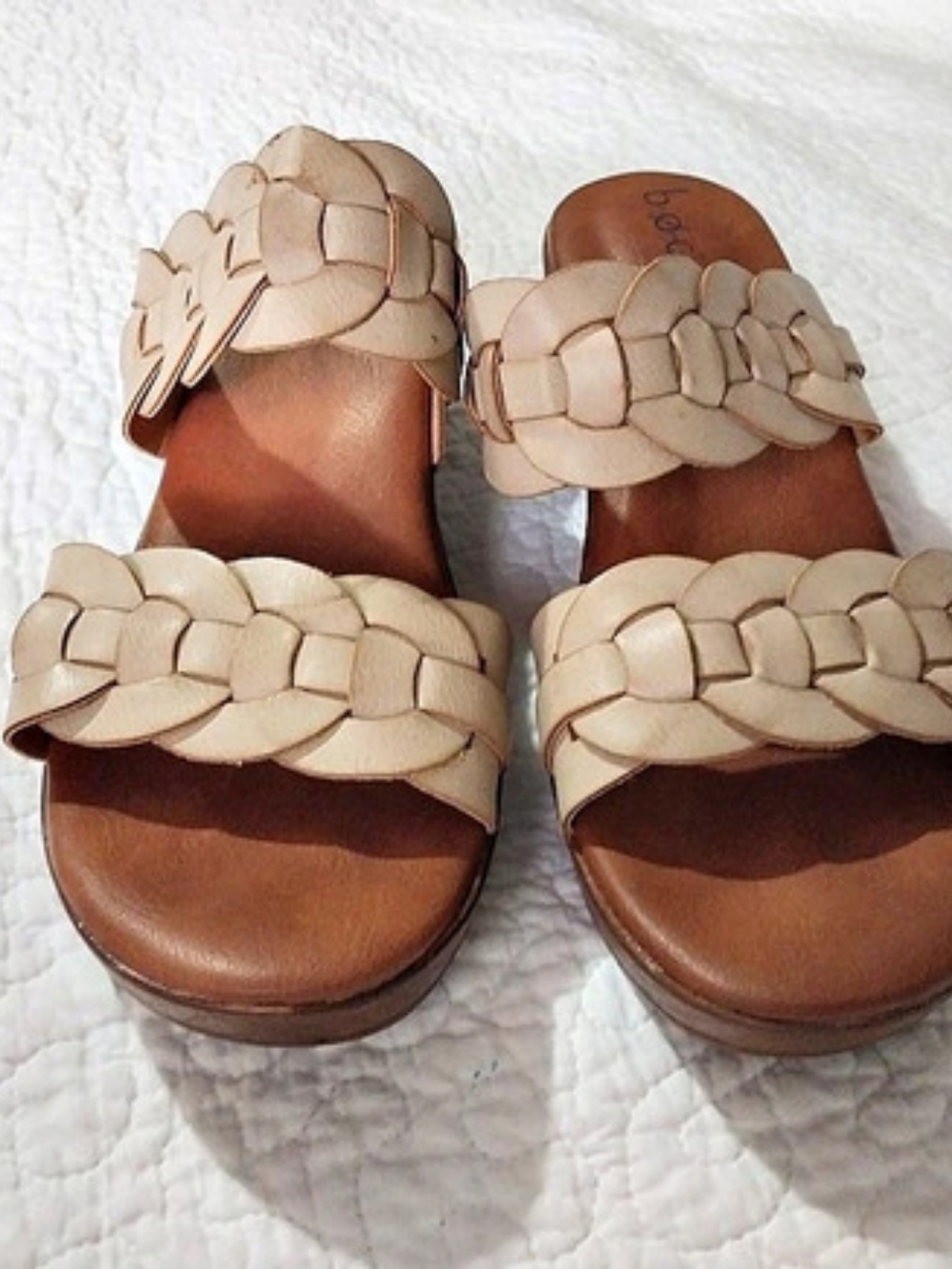 b.o.c Braided Leather Wedge Women's Sandals in Cream Size 8